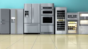 kitchen appliances in supermarcket 3d render image